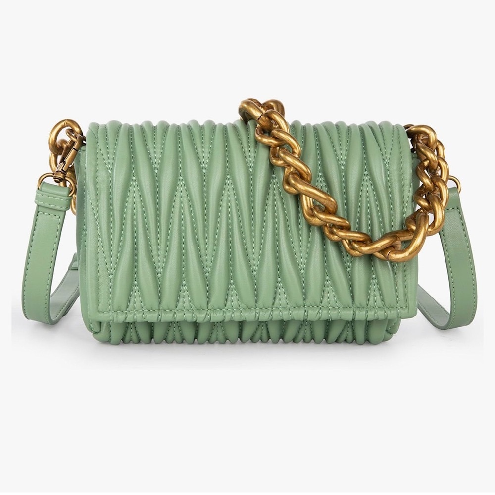 Montana West Quilted Green Bag with Gold Chain